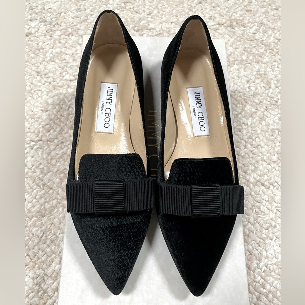 Jimmy Choo Black Flats with Bow Detail